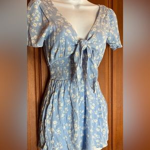 Love tree  Romper . Baby blue with Plunge neck